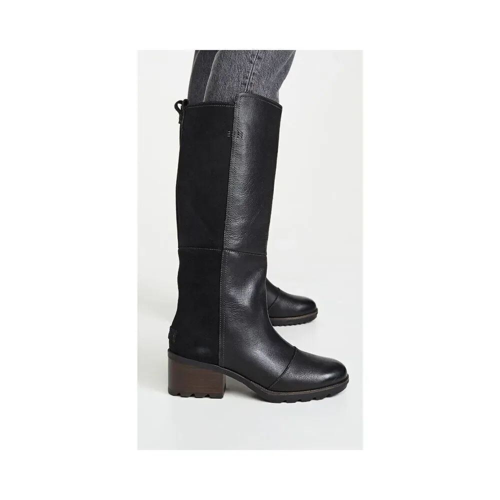 Sorel Women’s Black Leather Cate The Great Tall Wedge Boots